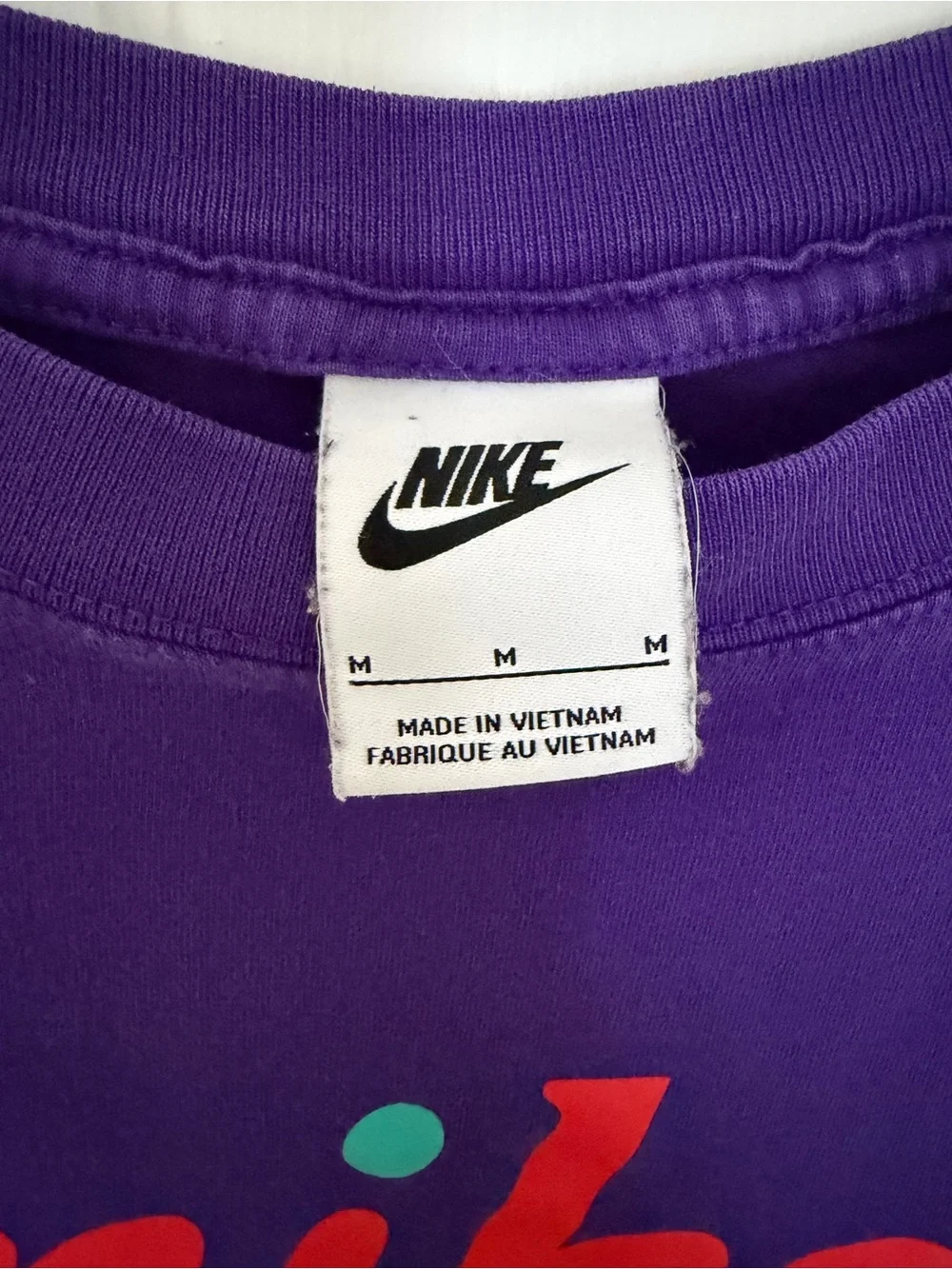 Nike Purple Short-Sleeve Tee with Coral Script and Teal & Leopard Swooshes
